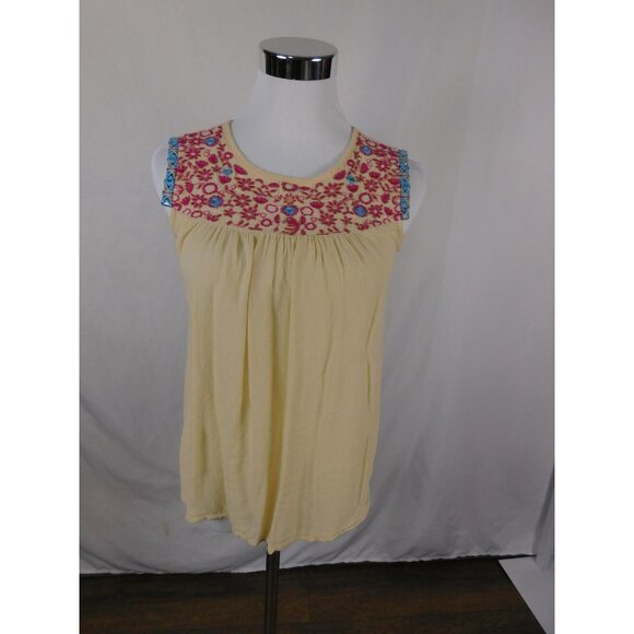 World Market S/M Yellow Embroidered Boho Mirror Cutout Top - Picture 1 of 12